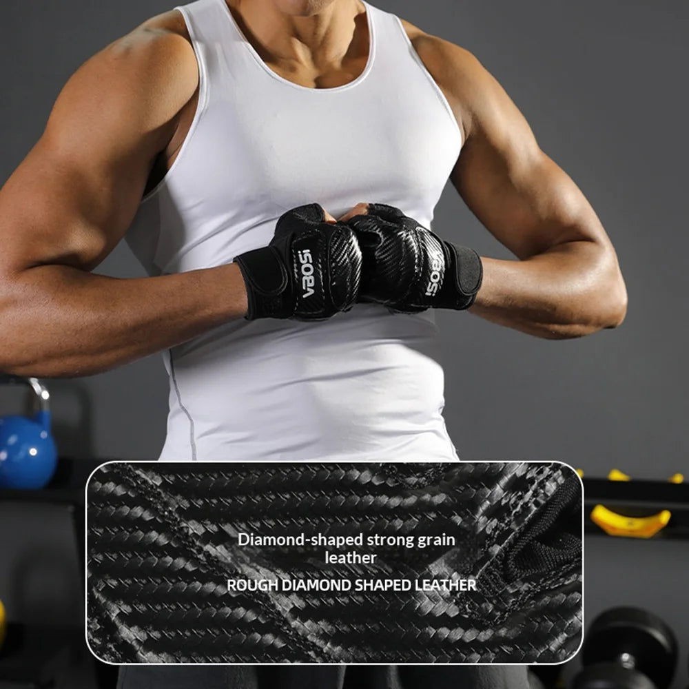 VBOSI 8204V Boxing Gloves Half Finger Fighting Gloves with Compression Wrist Strap Anti-Slip Training Gloves for MMA Gym - Black/M - 6