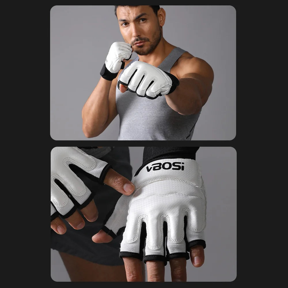 VBOSI 8204V Boxing Gloves Half Finger Fighting Gloves with Compression Wrist Strap Anti-Slip Training Gloves for MMA Gym - Black/M - 7