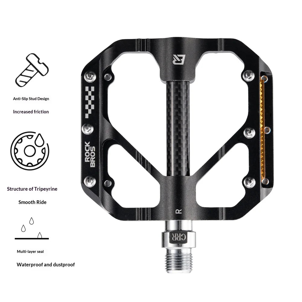 ROCKBROS K680PS 1 Pair Bicycle Pedals 3-Bearing Aluminum Alloy Anti-Slip Reflective for Mountain Road Folding Bike - Black - 2