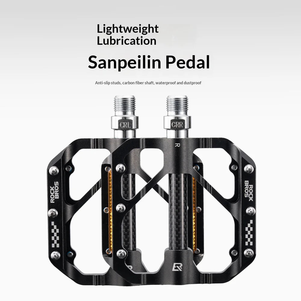 ROCKBROS K680PS 1 Pair Bicycle Pedals 3-Bearing Aluminum Alloy Anti-Slip Reflective for Mountain Road Folding Bike - Black - 3
