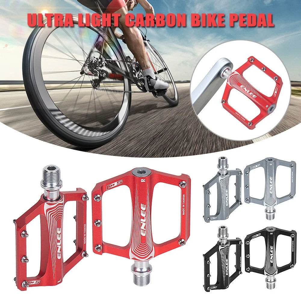 ENLEE 1 Pair N16 Aluminum Alloy Wide Face Bearing Pedals Lightweight Bicycle Pedal Folding Bike Accessories - Red - 2