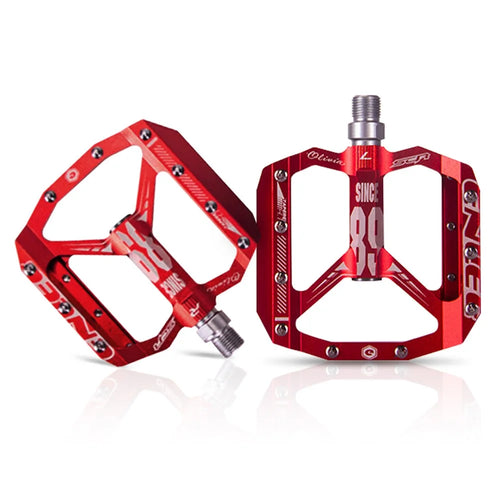 ENLEE Practical Wide Aluminum Alloy Bicycle Pedals Anti-slip DU Bearing Bicycle Pedals for BMX MTB Bike Bicycle - Red - 1