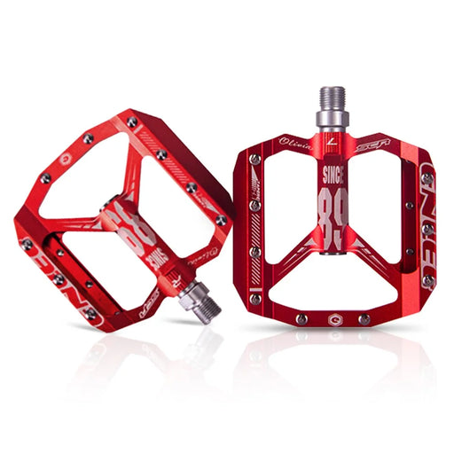 ENLEE Practical Wide Aluminum Alloy Bicycle Pedals Anti-slip DU Bearing Bicycle Pedals for BMX MTB Bike Bicycle - Red - 1