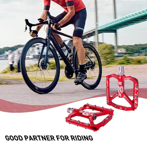 ENLEE Practical Wide Aluminum Alloy Bicycle Pedals Anti-slip DU Bearing Bicycle Pedals for BMX MTB Bike Bicycle - Red - 2