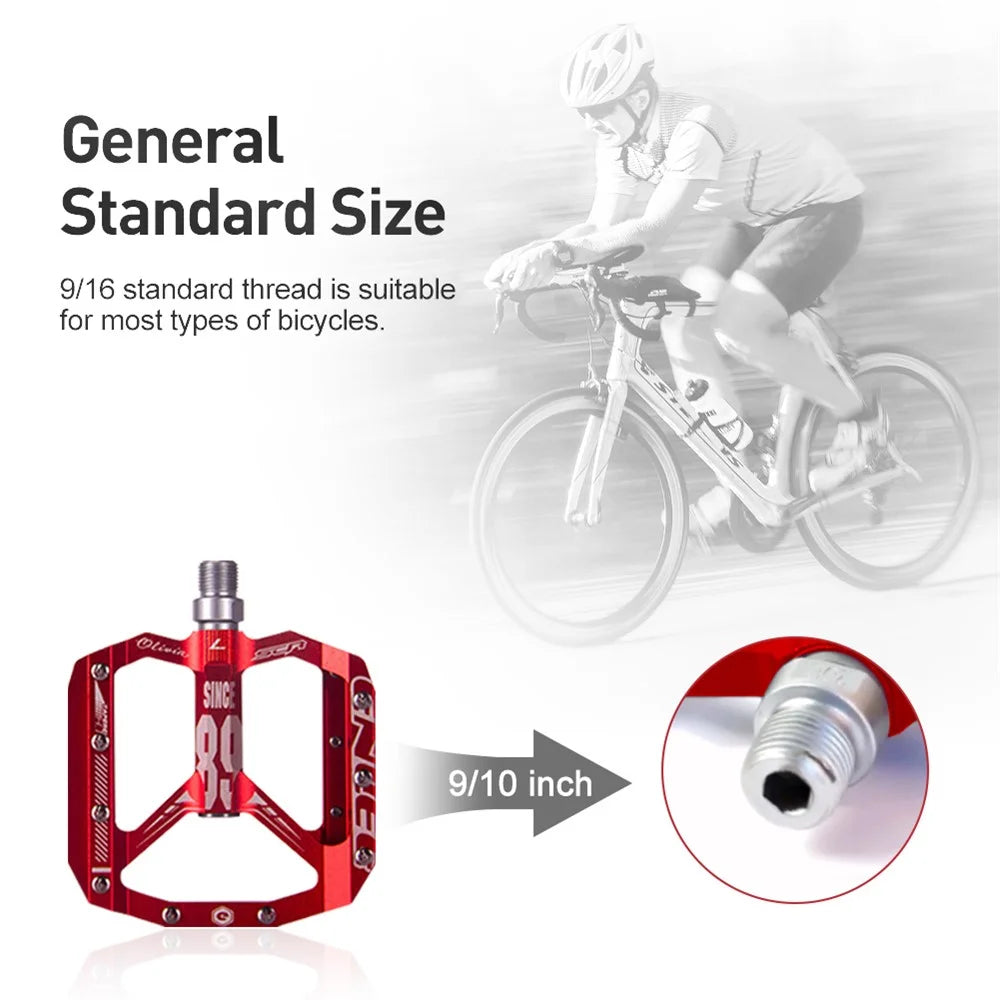 ENLEE Practical Wide Aluminum Alloy Bicycle Pedals Anti-slip DU Bearing Bicycle Pedals for BMX MTB Bike Bicycle - Red - 3