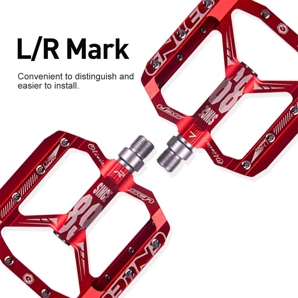ENLEE Practical Wide Aluminum Alloy Bicycle Pedals Anti-slip DU Bearing Bicycle Pedals for BMX MTB Bike Bicycle - Red - 4