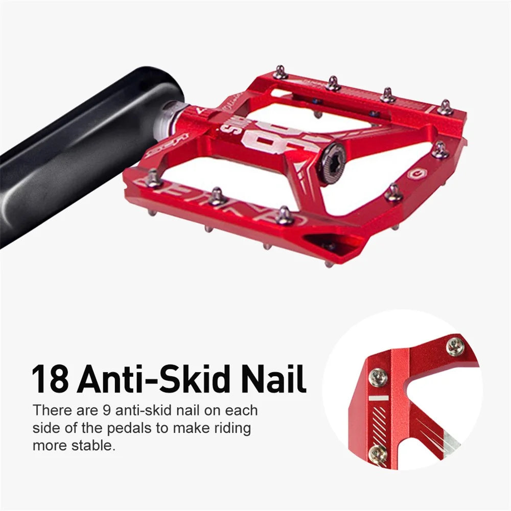 ENLEE Practical Wide Aluminum Alloy Bicycle Pedals Anti-slip DU Bearing Bicycle Pedals for BMX MTB Bike Bicycle - Red - 5