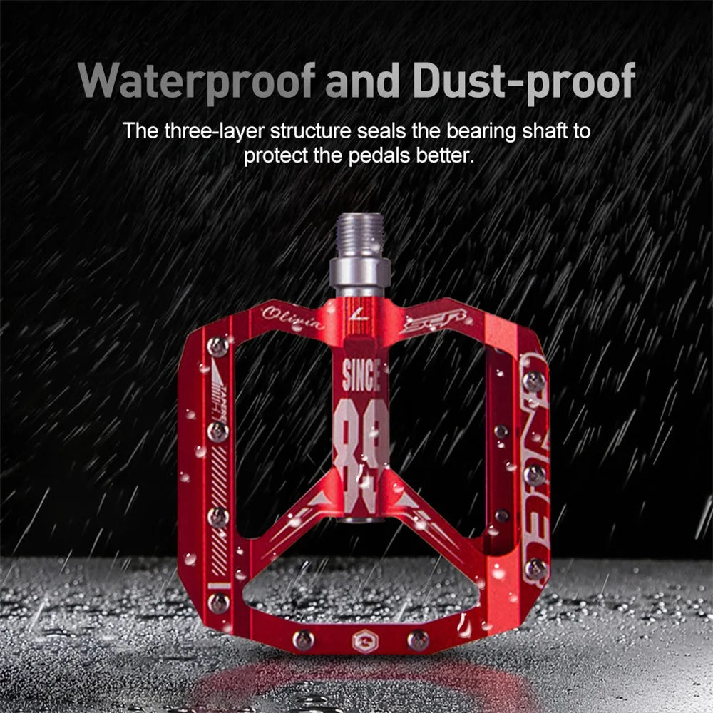 ENLEE Practical Wide Aluminum Alloy Bicycle Pedals Anti-slip DU Bearing Bicycle Pedals for BMX MTB Bike Bicycle - Red - 6