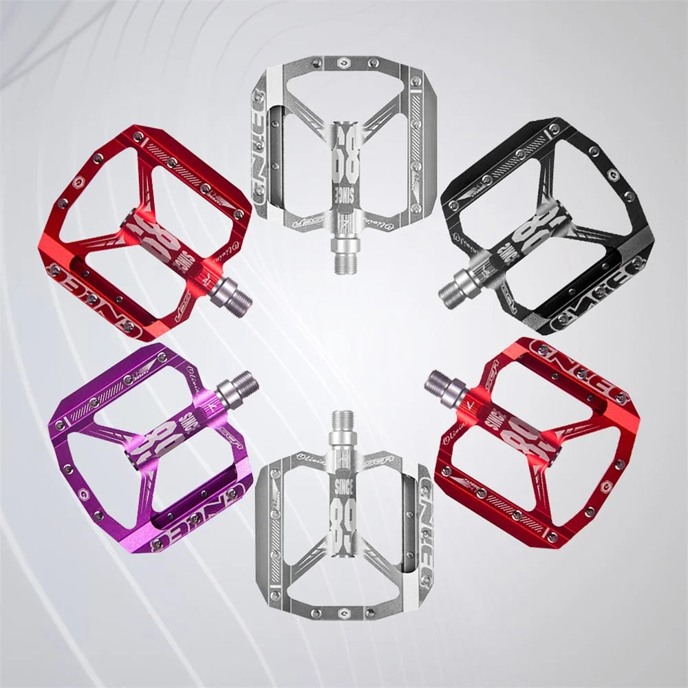 ENLEE Practical Wide Aluminum Alloy Bicycle Pedals Anti-slip DU Bearing Bicycle Pedals for BMX MTB Bike Bicycle - Red - 7