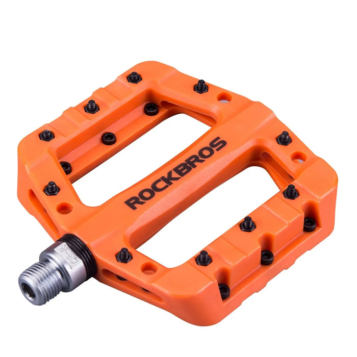 ROCKBROS 2017-12C MTB Pedals Mountain Bike Pedals Lightweight Nylon Fiber Bicycle Platform Pedals for BMX MTB 9/16" - Orange - 2