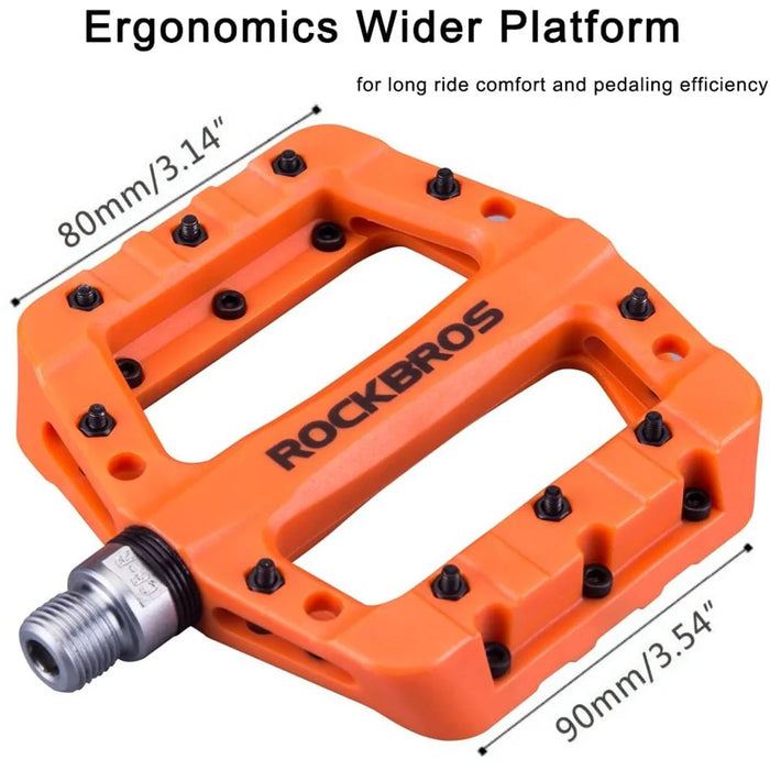 ROCKBROS 2017-12C MTB Pedals Mountain Bike Pedals Lightweight Nylon Fiber Bicycle Platform Pedals for BMX MTB 9/16" - Orange - 4