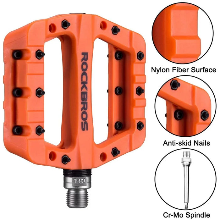 ROCKBROS 2017-12C MTB Pedals Mountain Bike Pedals Lightweight Nylon Fiber Bicycle Platform Pedals for BMX MTB 9/16" - Orange - 5