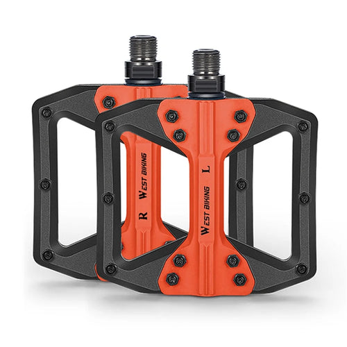WEST BIKING YP0802099 MTB Pedals Mountain Bike Pedals Lightweight Nylon Bicycle Platform Pedals - Black Orange - 1