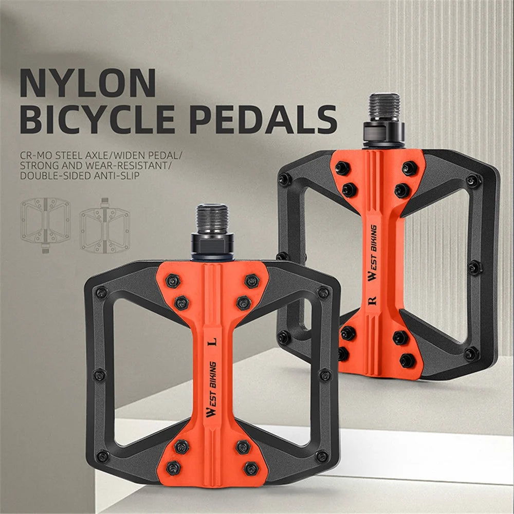 WEST BIKING YP0802099 MTB Pedals Mountain Bike Pedals Lightweight Nylon Bicycle Platform Pedals - Black Orange - 2
