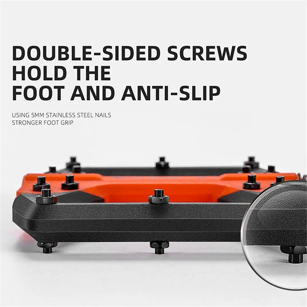 WEST BIKING YP0802099 MTB Pedals Mountain Bike Pedals Lightweight Nylon Bicycle Platform Pedals - Black Orange - 4