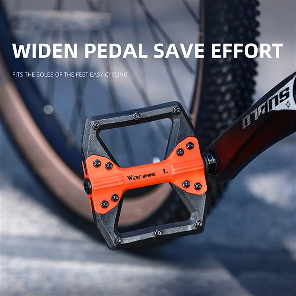 WEST BIKING YP0802099 MTB Pedals Mountain Bike Pedals Lightweight Nylon Bicycle Platform Pedals - Black Orange - 5