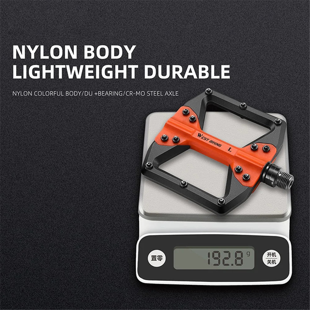 WEST BIKING YP0802099 MTB Pedals Mountain Bike Pedals Lightweight Nylon Bicycle Platform Pedals - Black Orange - 6