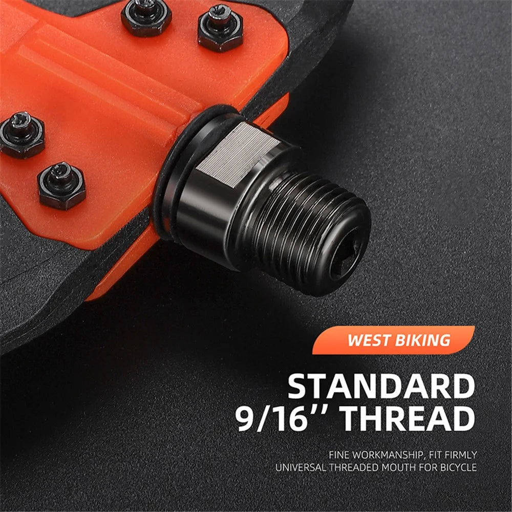 WEST BIKING YP0802099 MTB Pedals Mountain Bike Pedals Lightweight Nylon Bicycle Platform Pedals - Black Orange - 7