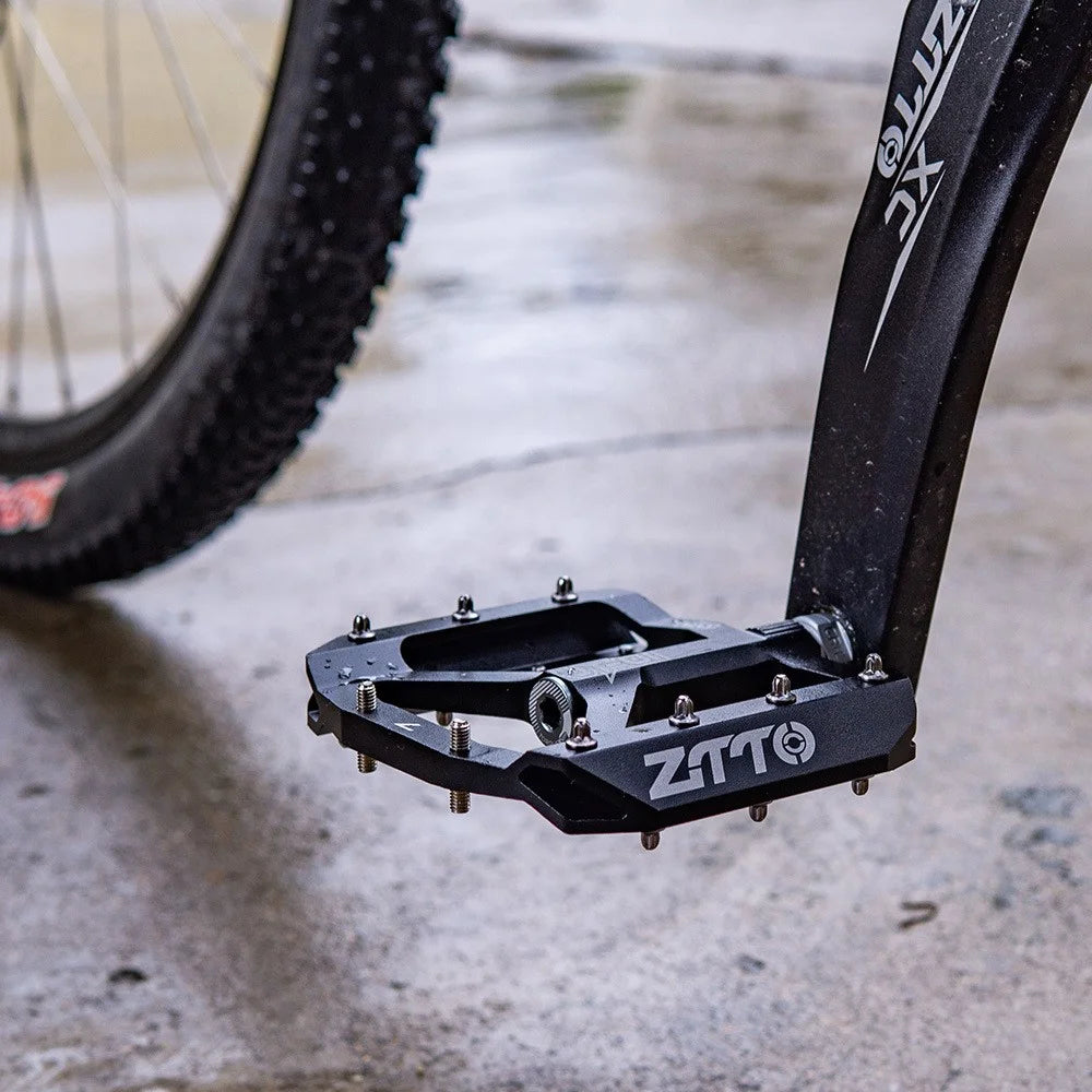 ZTTO JT01 1 Pair MTB Bike Aluminum Alloy 12mm Axle Flat Pedal Bicycle Lightweight Bearing Pedals - Black - 2