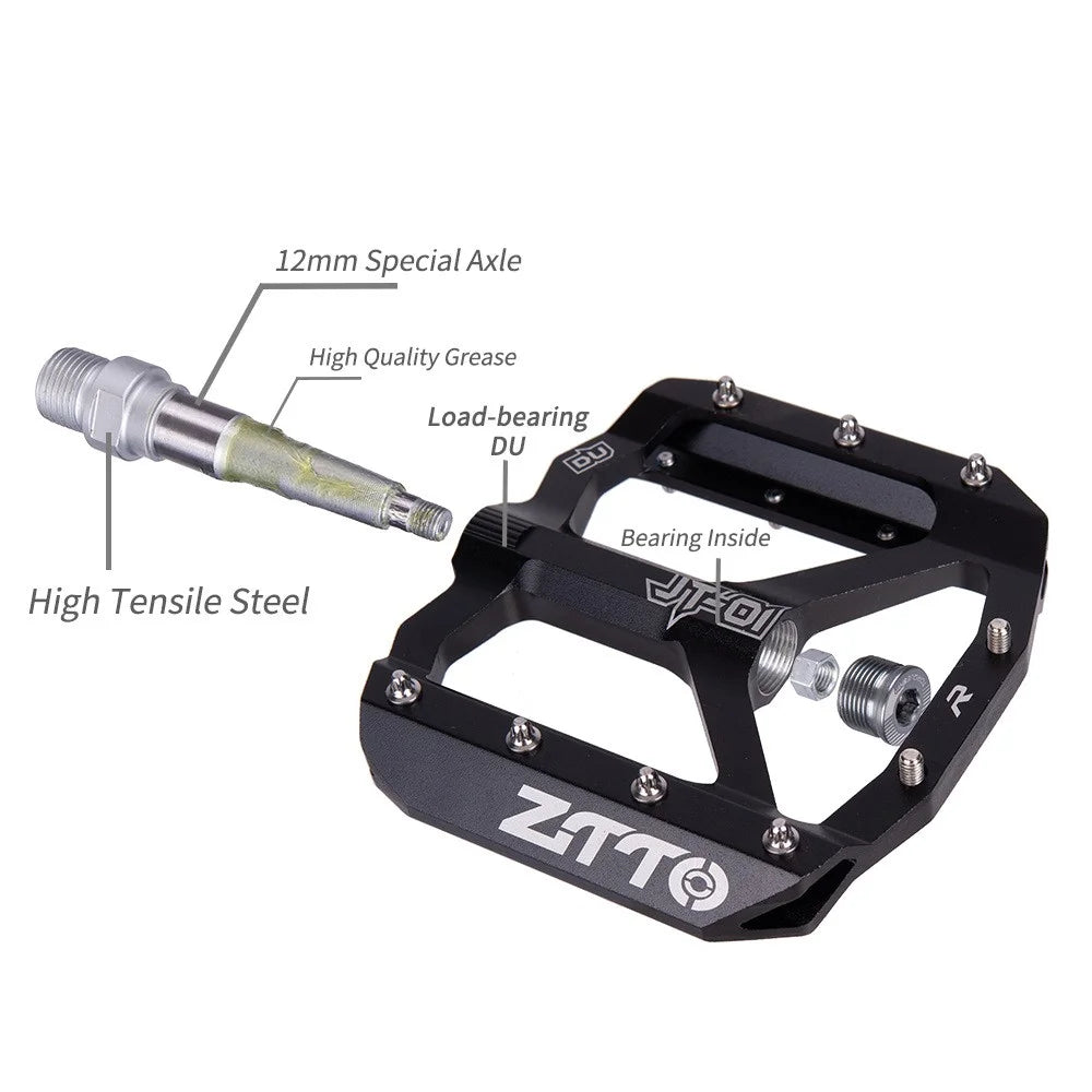 ZTTO JT01 1 Pair MTB Bike Aluminum Alloy 12mm Axle Flat Pedal Bicycle Lightweight Bearing Pedals - Black - 4