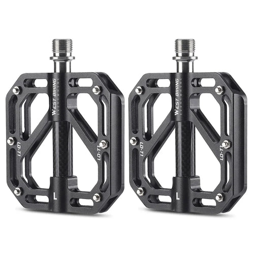 WEST BIKING YP0802110 One Pair Bike Pedals Ultra-light Aluminum Alloy Bicycle Pedal Plate - Black - 1
