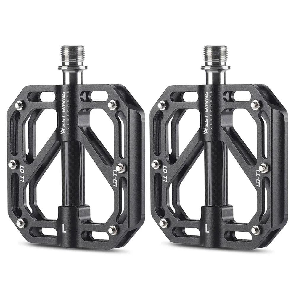WEST BIKING YP0802110 One Pair Bike Pedals Ultra-light Aluminum Alloy Bicycle Pedal Plate - Black - 1