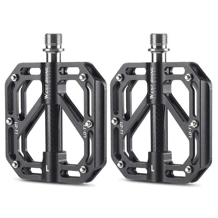 WEST BIKING YP0802110 One Pair Bike Pedals Ultra-light Aluminum Alloy Bicycle Pedal Plate - Black - 1