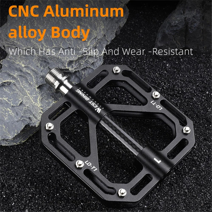 WEST BIKING YP0802110 One Pair Bike Pedals Ultra-light Aluminum Alloy Bicycle Pedal Plate - Black - 3