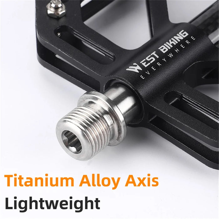 WEST BIKING YP0802110 One Pair Bike Pedals Ultra-light Aluminum Alloy Bicycle Pedal Plate - Black - 4