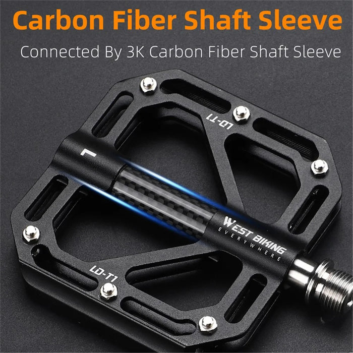 WEST BIKING YP0802110 One Pair Bike Pedals Ultra-light Aluminum Alloy Bicycle Pedal Plate - Black - 5