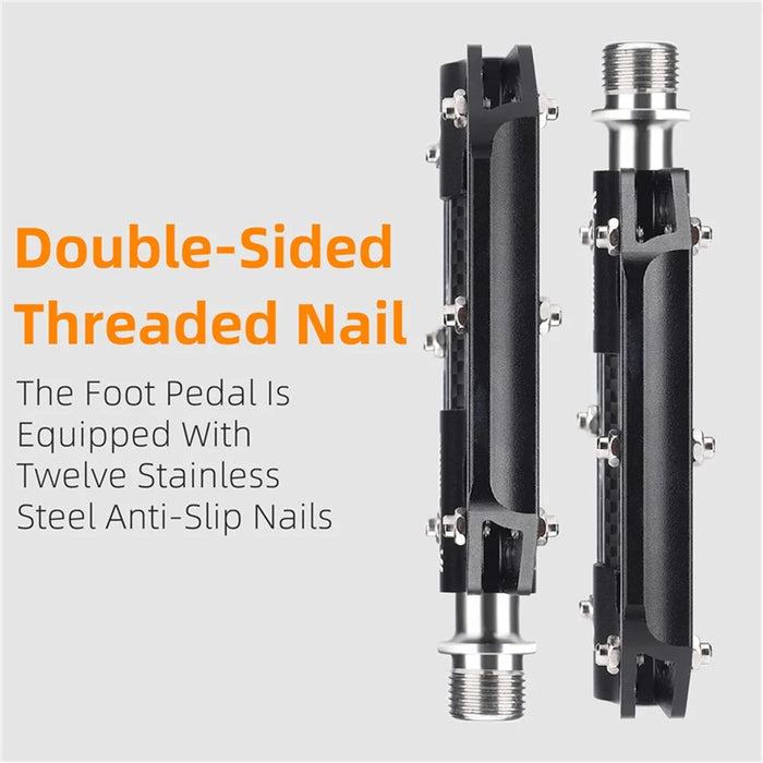 WEST BIKING YP0802110 One Pair Bike Pedals Ultra-light Aluminum Alloy Bicycle Pedal Plate - Black - 7