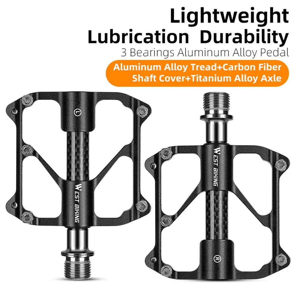 WEST BIKING YP0802114 1 Pair Bicycle Anti-slip Widen Pedals Aluminum Alloy Bike Cycling Pedals - Black - 2