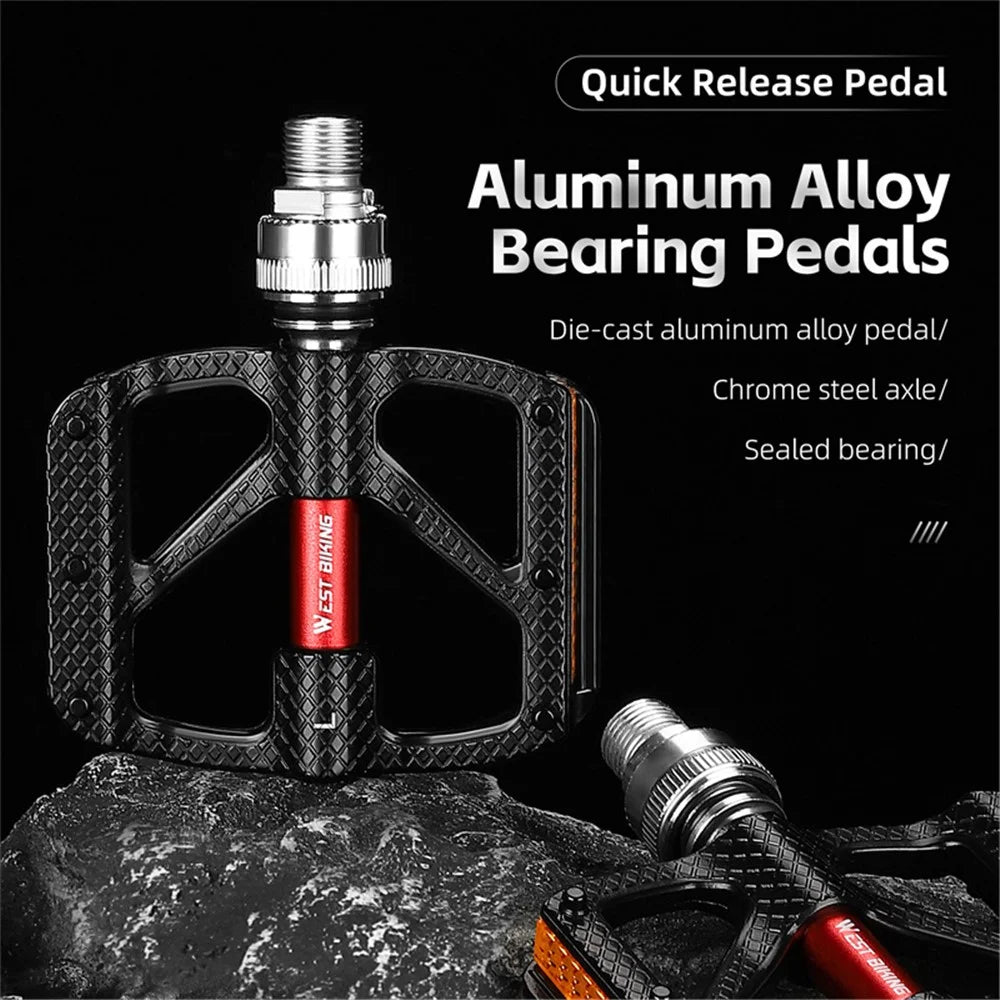 WEST BIKING YP0802117 Aluminum Alloy Quick Release 3 Bearing Pedal with Reflective Stickers - 2