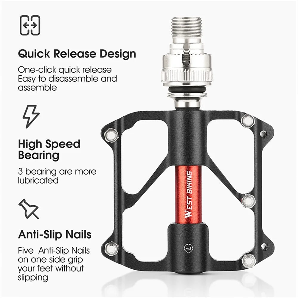 WEST BIKING YP0802118 1 Pair Bike Pedals 3-Bearing Aluminum Alloy MTB Bicycle Pedals - 2