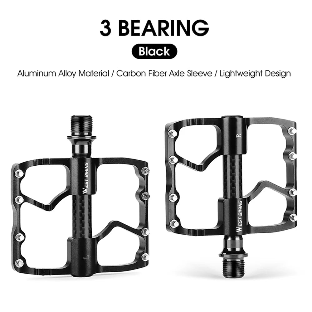 WEST BIKING YP0802098 1 Pair Bicycle Anti-slip Pedals Aluminum Alloy + Carbon Fiber MTB Road Bike Pedals - Black - 2