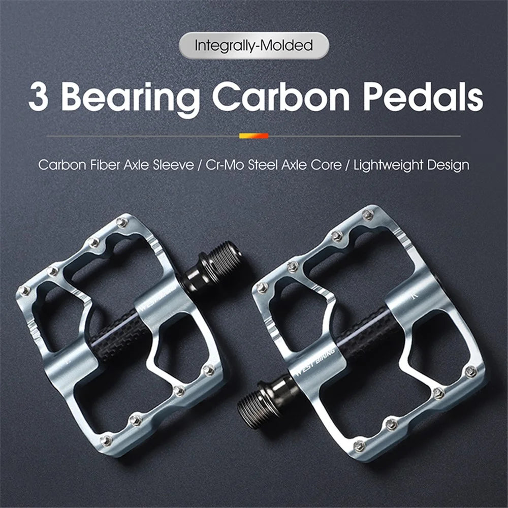 WEST BIKING YP0802098 1 Pair Bicycle Anti-slip Pedals Aluminum Alloy + Carbon Fiber MTB Road Bike Pedals - Black - 3