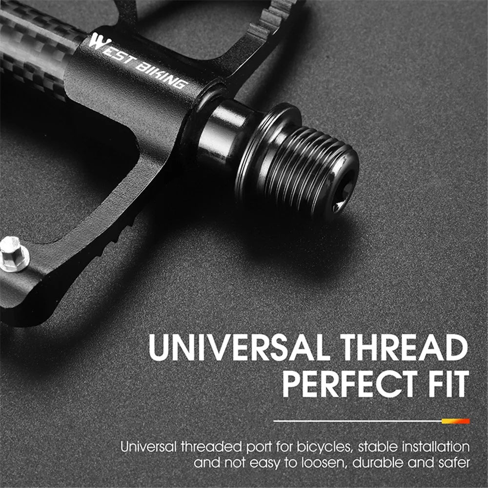 WEST BIKING YP0802098 1 Pair Bicycle Anti-slip Pedals Aluminum Alloy + Carbon Fiber MTB Road Bike Pedals - Black - 6
