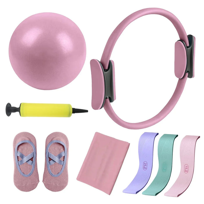 Pilates Equipment Set Yoga Ball Resistance Bands Non-Slip Socks Pump Pilates Kit for Home Fitness - Pink - 1