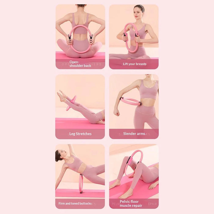 Pilates Equipment Set Yoga Ball Resistance Bands Non-Slip Socks Pump Pilates Kit for Home Fitness - Pink - 2