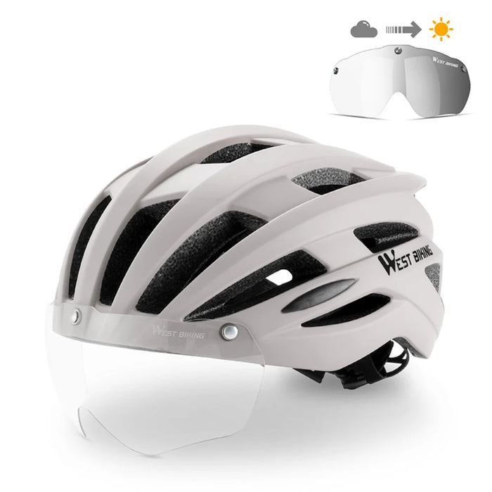 WEST BIKING YP0708120 EPS Foam Cycling Helmet with Magnetic Suction Photochromic Lens - Light Grey - 1