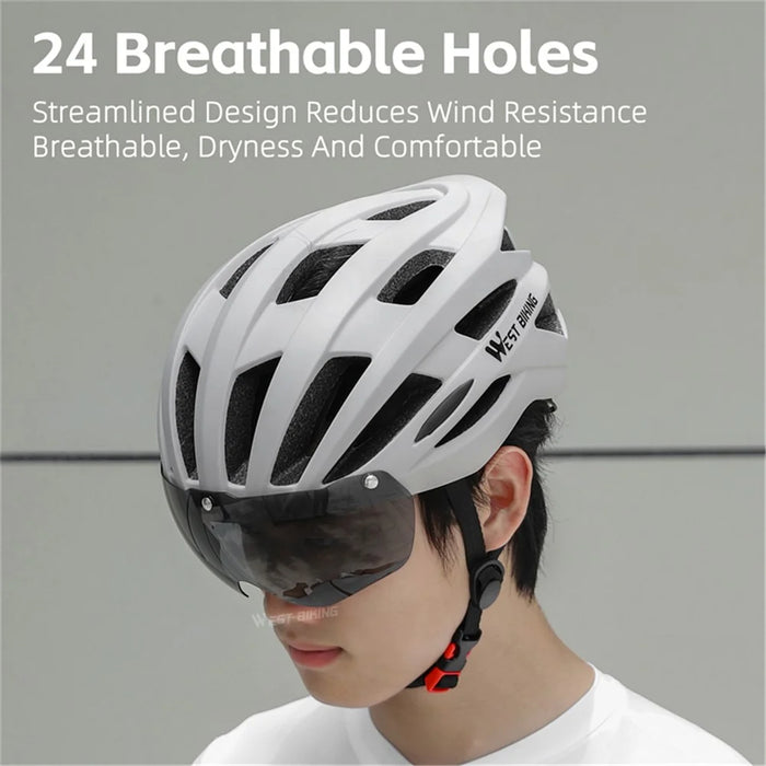WEST BIKING YP0708120 EPS Foam Cycling Helmet with Magnetic Suction Photochromic Lens - Light Grey - 3