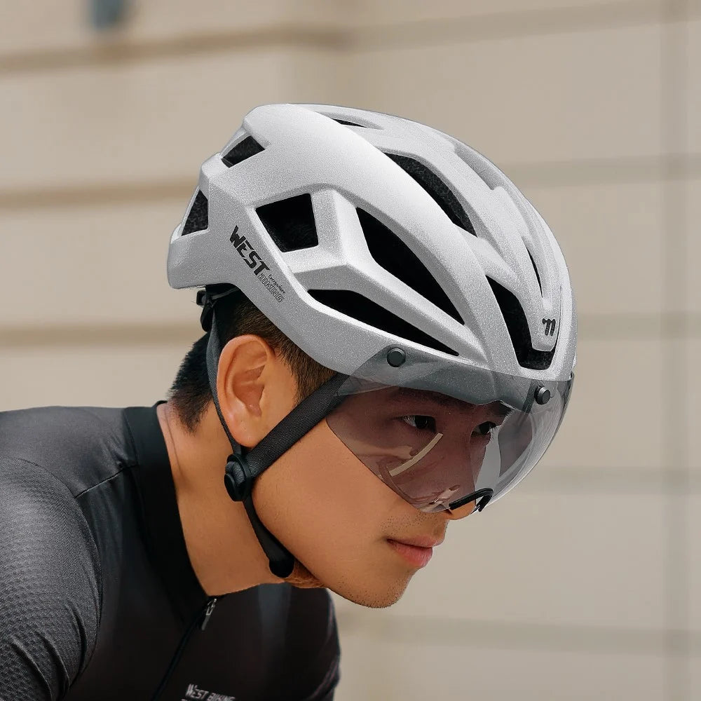 WEST BIKING YP0708129 Cycling Helmet Men Women PC EPS Lightweight Breathable Reflective Bicycle Safety Cap - Silver - 3