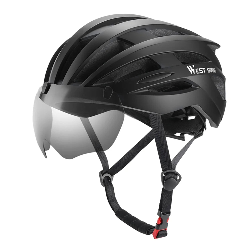 WEST BIKING YP0708100 Cycling Helmet with Integrated Magnetic Goggles Shock Absorption Safety Helmet - Black - 1