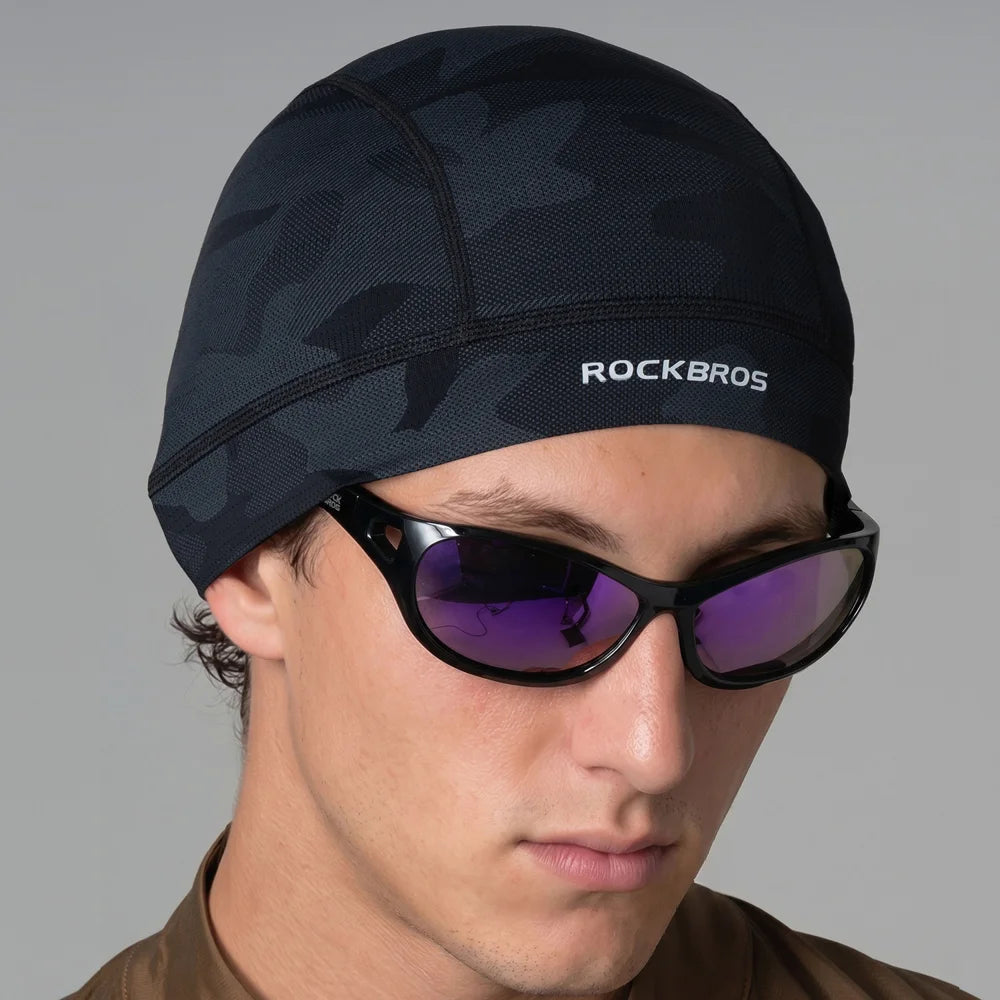 ROCKBROS 18260002 Ice Silk Cycling Cap UPF50+ UV Protection Helmet Liner Breathable for Men Women Road Bike - Black - 7