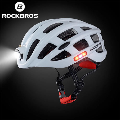 ROCKBROS Front/Side/Rear Warnig Light Cycling Helmet Breathable Vents Mountain Road Bicycle Helmet - White - 1