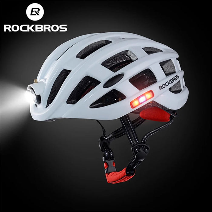 ROCKBROS Front/Side/Rear Warnig Light Cycling Helmet Breathable Vents Mountain Road Bicycle Helmet - White - 1