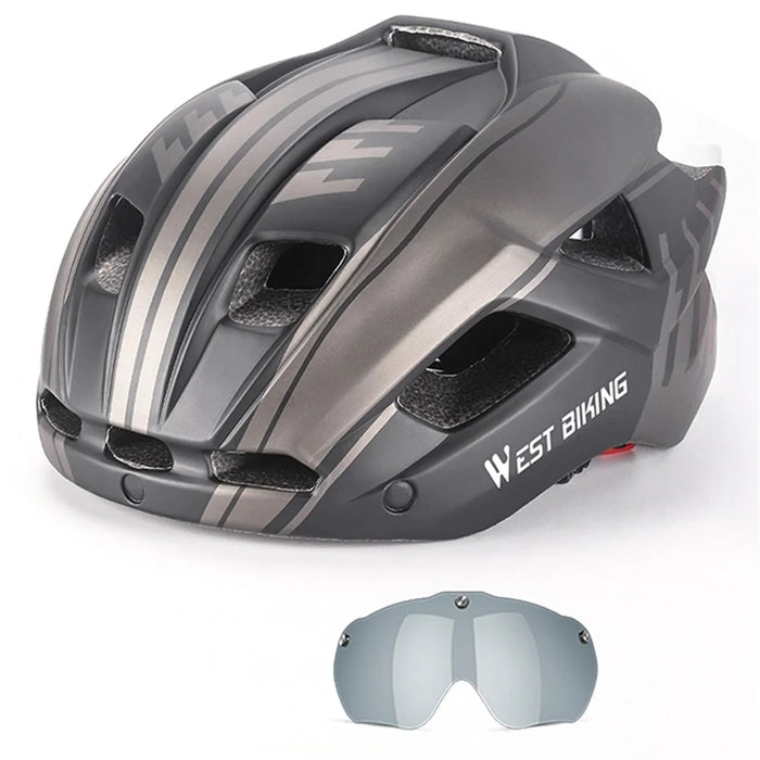 WEST BIKING YP0708094 Magnetic Goggles Helmet Integrated Bike Helmet Lightweight Cycling Helmet Men Women Bicycle Safety Gear for Mountain Bicycle Road Bike - Titanium Grey - 1