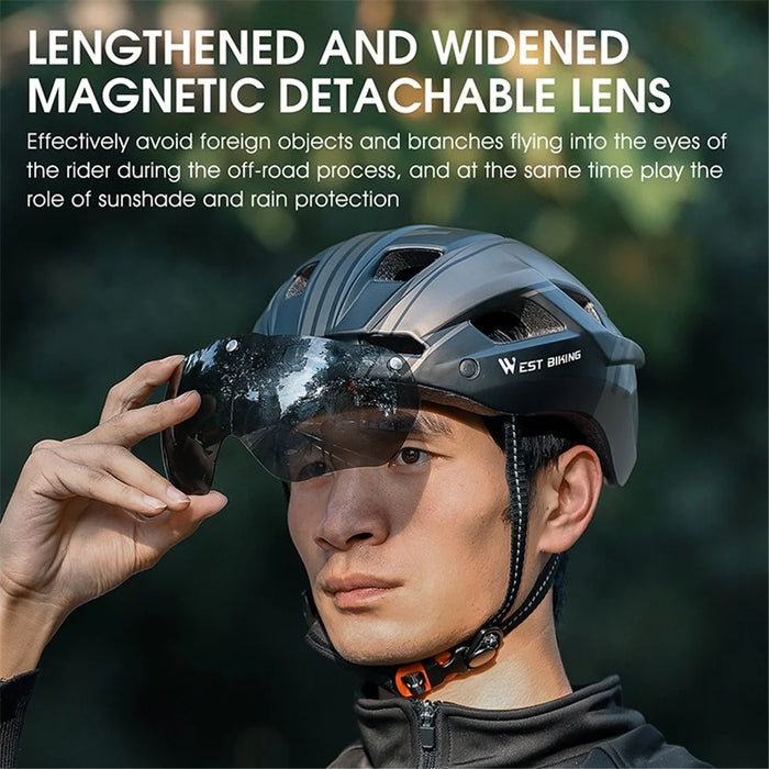 WEST BIKING YP0708094 Magnetic Goggles Helmet Integrated Bike Helmet Lightweight Cycling Helmet Men Women Bicycle Safety Gear for Mountain Bicycle Road Bike - Titanium Grey - 2