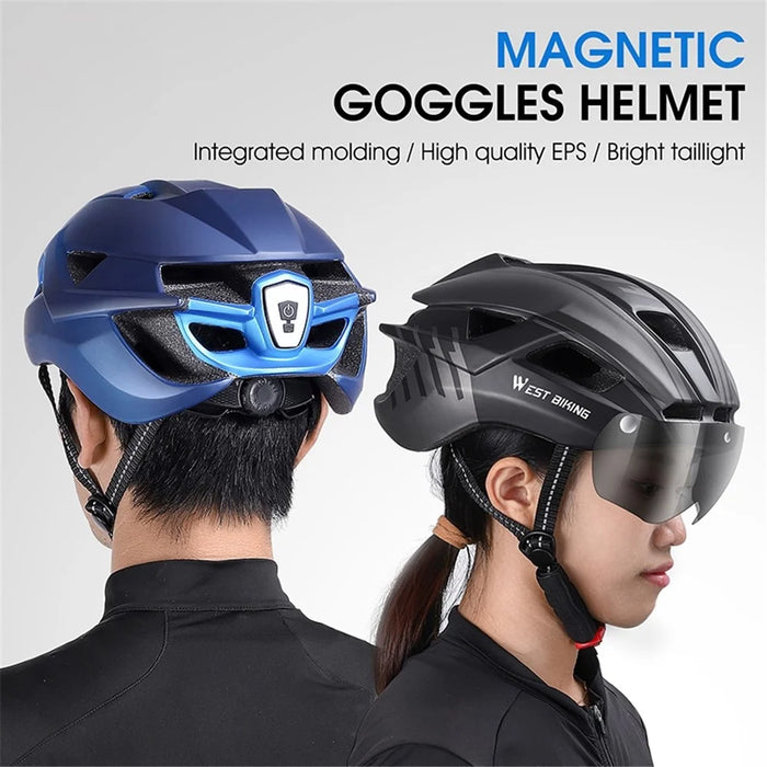 WEST BIKING YP0708094 Magnetic Goggles Helmet Integrated Bike Helmet Lightweight Cycling Helmet Men Women Bicycle Safety Gear for Mountain Bicycle Road Bike - Titanium Grey - 6