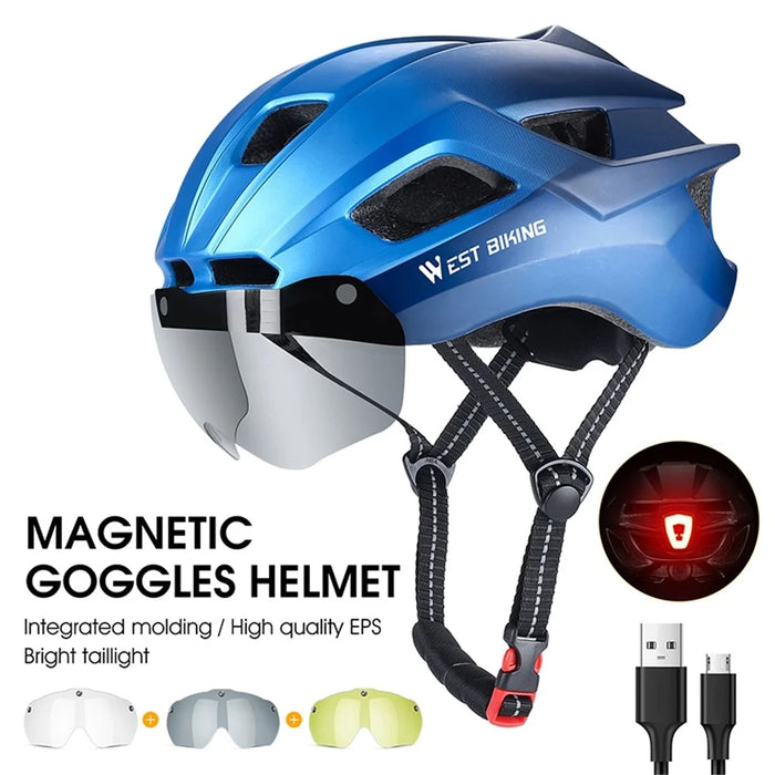 WEST BIKING YP0708094 Magnetic Goggles Helmet Integrated Bike Helmet Lightweight Cycling Helmet Men Women Bicycle Safety Gear for Mountain Bicycle Road Bike - Titanium Grey - 7
